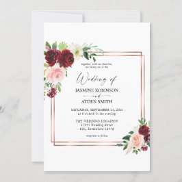 Burgundy & Blush Pink 4 Floral- und Goldrahmen Hoc Einladung