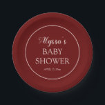 Burgundy Blush Pink Babydusche Pappteller<br><div class="desc">Burgund und rot rosa personalisierte Babydusche Papiertüte. Diese Papiertüte wurde speziell für unsere Babydusche aus Burgundy und Blush Pink entworfen. Text ist ein niedlicher Kalligraphie-/Script-Schriftart und enthält den Namen der Mutter und das Datum der Babydusche. Kontaktieren Sie uns für Hilfe bei der Anpassung oder der Anpassung von Produkten.</div>