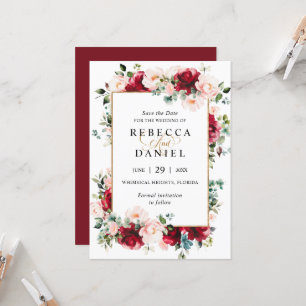 Burgundy & Blush Pink Blues Blues Hochzeit Speiche Einladung