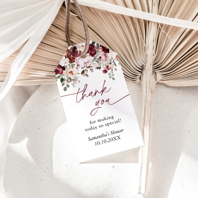 Burgundy Blush Pink Blume Dusche Danke Geschenkanhänger (Von Creator hochgeladen)