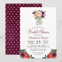 Burgundy Blush Pink Blumenmason Jar Brautparty