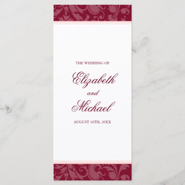 Burgundy Blush Pink Damask Swirl Hochzeitsprogramm Programm (Vorderseite)