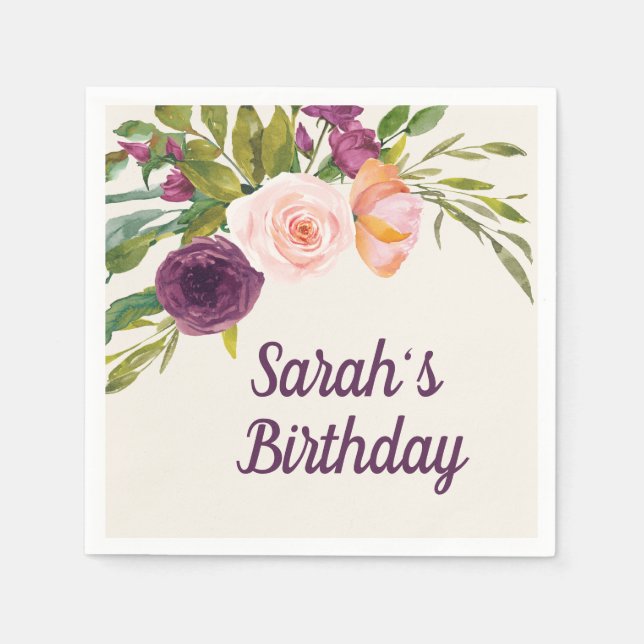 Burgundy Blush PInk Floral Custom Geburtstag Serviette (Vorderseite)