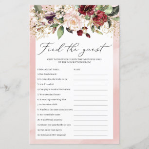 Burgundy Blush Pink Floral Finden Sie das Gast-Spi