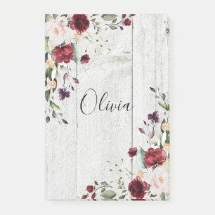 Burgundy Blush Pink Floral Rustikal Post-it Klebezettel