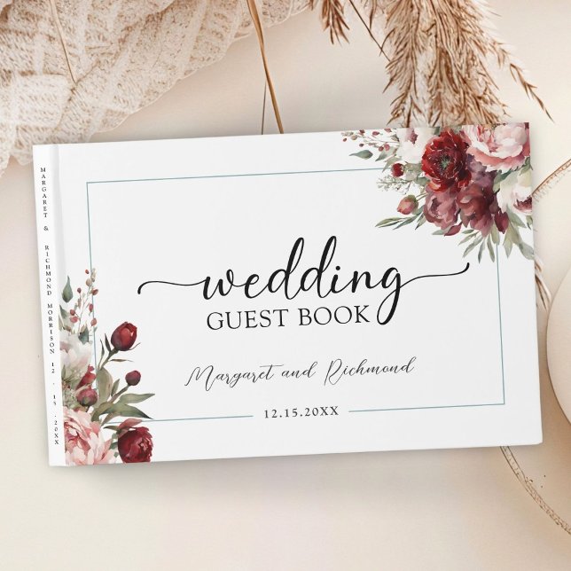 Burgundy Blush Pink Floral Wedding Gästebuch (Von Creator hochgeladen)