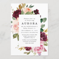 Burgundy Blush Pink Gold Floral Boho Baby Dusche