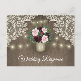 Burgundy Blush Pink Gold Mason Jar Wedding RSVP Einladungspostkarte