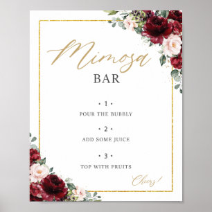 Burgundy Blush Pink Mimosa Bar Sign Poster