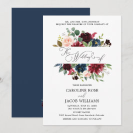 Burgundy Blush Pink Navy Blue Floral Wedding Einladung
