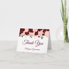 Burgundy Blush Pink Roses Quinceanera Vielen Dank Dankeskarte