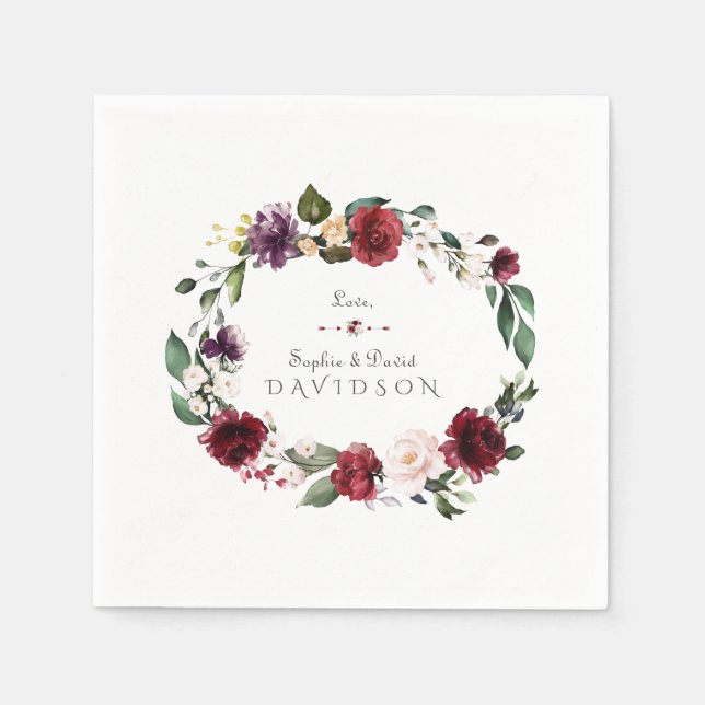 Burgundy Blush Pum Blume Wreath Wedding Serviette (Vorderseite)