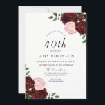 Burgundy Blush Rose 40. Geburtstag Party Einladung<br><div class="desc">Burgundy Blush Rose 40. Geburtstagsfeier Party Einladung Siehe Matching Collection im Handel</div>