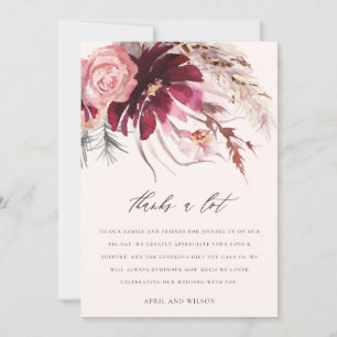 Burgundy Blush Rose Blumenpampas Grass Wedding Dankeskarte
