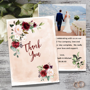 Burgundy Blush Rose Carte de remerciements photo