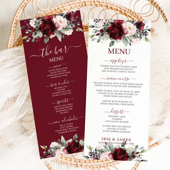 Burgundy Blush Rose Floral Mariage Menu (Créateur téléchargé)