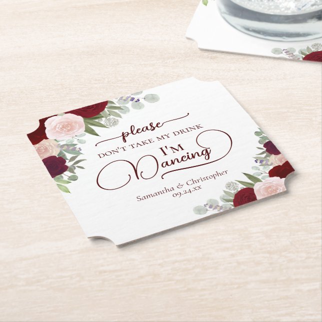 Burgundy Blush Rose Nimm meine Trinkehe nicht. Untersetzer (angewinkelt)