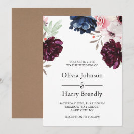 Burgundy Blush Rustic Kraft Floral Wedding Einladung