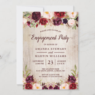 Burgundy Blush Rustic Wood Engagement Party Einladung