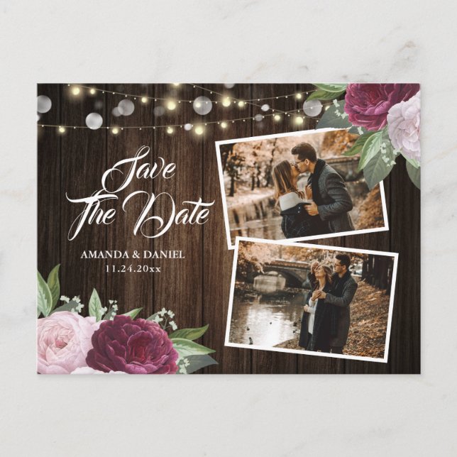 Burgundy Blush Save the Date Foto Postkarte (Vorderseite)