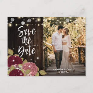 Burgundy Blush Save the Date Foto Postkarten