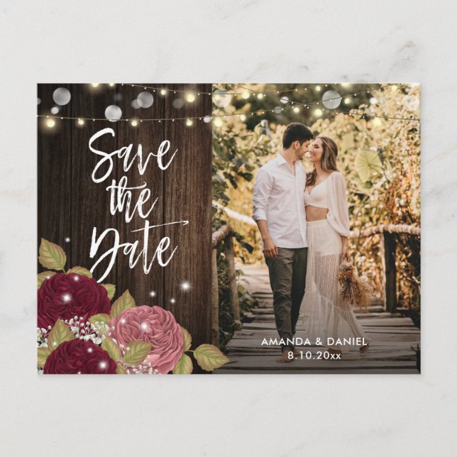 Burgundy Blush Save the Date Foto Postkarten (Vorderseite)