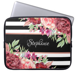 Burgundy Blush Schwarze Streifen Personalisiert Laptopschutzhülle