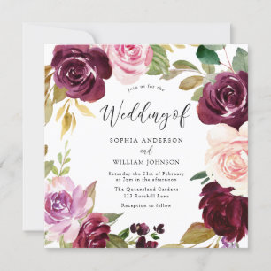Burgundy Blush Watercolor Blumenzeremonie Einladung