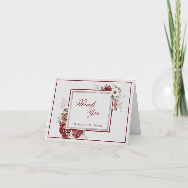 Burgundy Blush & White Roses Hochzeitsgeschenk Vie Dankeskarte (Vorderseite)