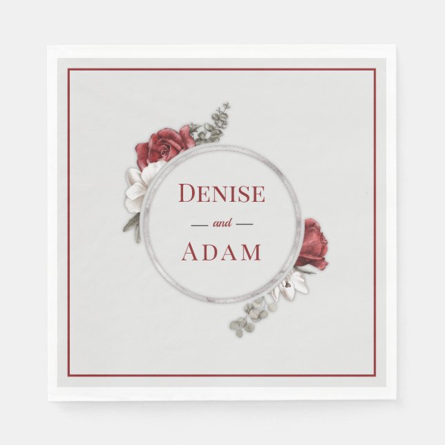 Burgundy Blush & White Roses Silver Foil Serviette (Vorderseite)