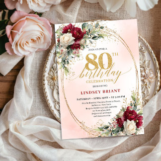 Burgundy Bohemian Chic 80th Birthday Celebration  Einladung