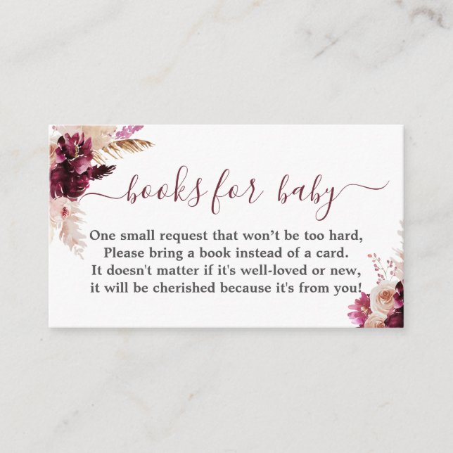 Burgundy Boho Babydusche Buchkarte Begleitkarte (Vorderseite)
