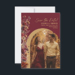Burgundy Boho Chic Wildflowers Arch Photo Wedding Save The Date<br><div class="desc">Let your friends and family know to save the date for your upcoming wedding with this beautiful card. Features a rustic boho chic design with country wildflowers and deep rich earthtone colors of burgundy and gold. Your photo is displayed in a beautiful arched frame and the title is written in...</div>