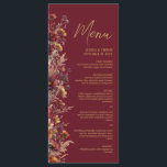 Burgundy Boho Chic Wildflowers Elegant Wedding Menükarte<br><div class="desc">Add a touch of bohemian country charm to your wedding reception with this beautiful menu. The rustic boho chic design features a delicate spray of wildflowers in shades of burgundy and gold. Personalized with your names and wedding date beneath a stylish modern script title, it's the perfect way to present...</div>