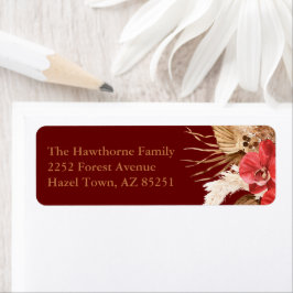 Burgundy Boho Fall Floral Wedding Adress Label