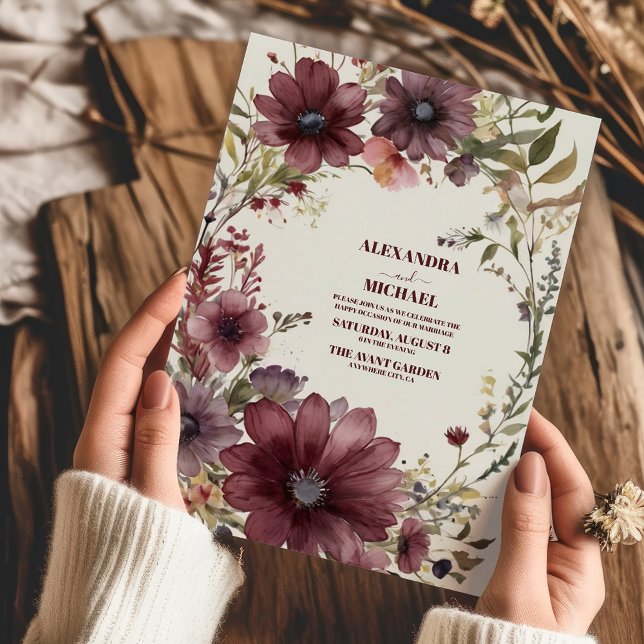 Burgundy Boho Fall Floral Wedding Einladung (Von Creator hochgeladen)