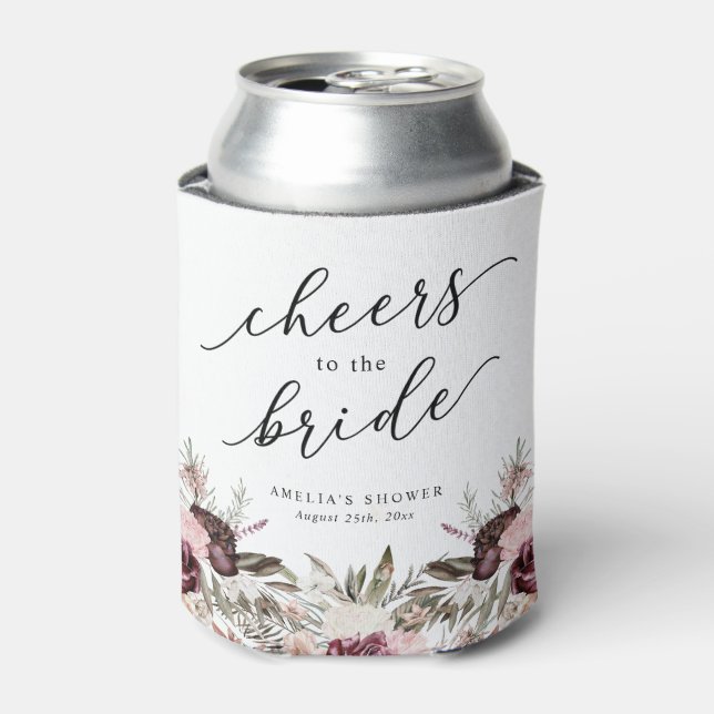 Burgundy Boho Floral Brautparty Dosenkühler (Kanne Vorderseite)