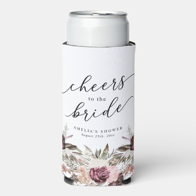 Burgundy Boho Floral Brautparty Selters Dosenkühler (Seltzer Vorderseite)