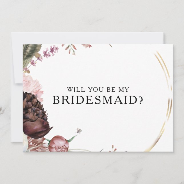 Burgundy Boho Floral Bridesmaid Vorschlag Card Einladung (Vorderseite)