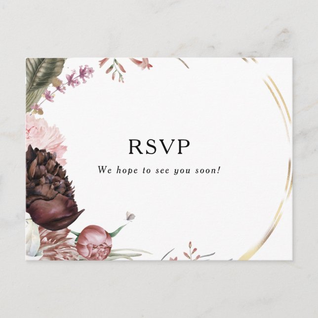 Burgundy Boho Floral Demande de Chanson RSVP Carte (Devant)