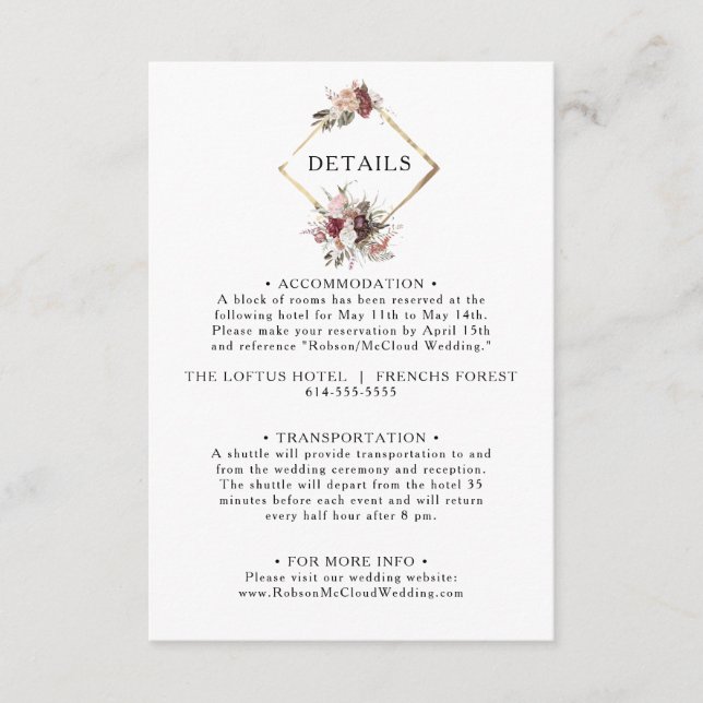 Burgundy Boho Floral Détails Carte de boîtier (Devant)