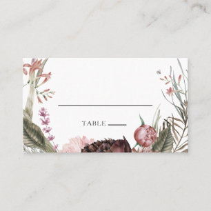 Burgundy Boho Floral Flat Wedding Platzkarte