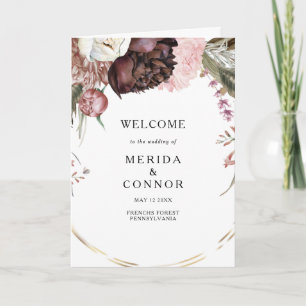 Burgundy Boho Floral Folded Wedding Programm