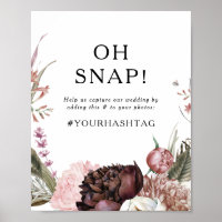 Burgundy Boho Floral Oh Snap Wedding Hashtag Zeich