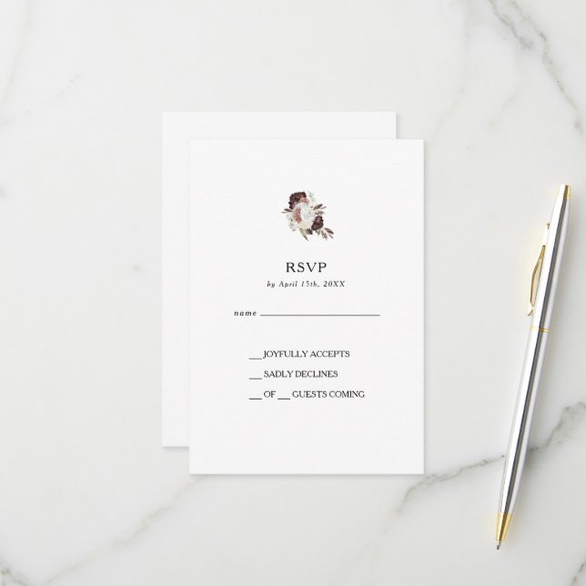 Burgundy Boho Floral RSVP-Karte RSVP Karte (Vorderseite/Rückseite Beispiel)