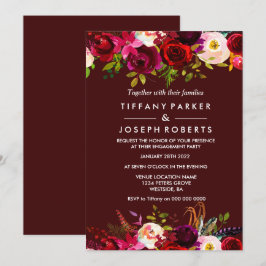 Burgundy Boho Floral Spring Engagement Party Einladung