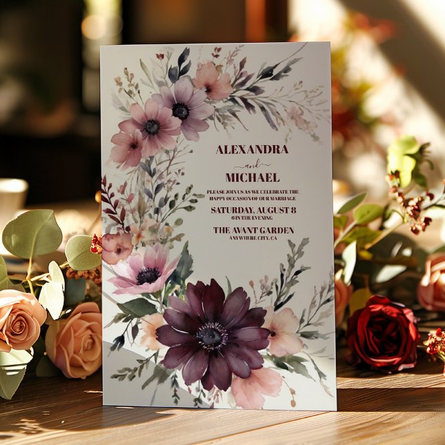 Burgundy Boho Floral Wedding Einladung (Von Creator hochgeladen)