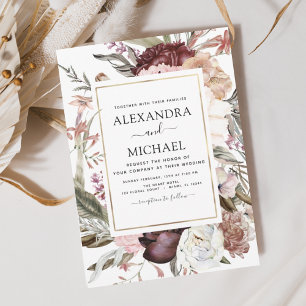 Burgundy Boho Floral Wedding Einladung