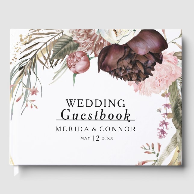 Burgundy Boho Floral Wedding Guest Book Gästebuch (Vorderseite)