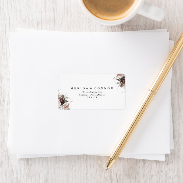 Burgundy Boho Floral Wedding RSVP Adressenmarken Adressaufkleber (Insitu)